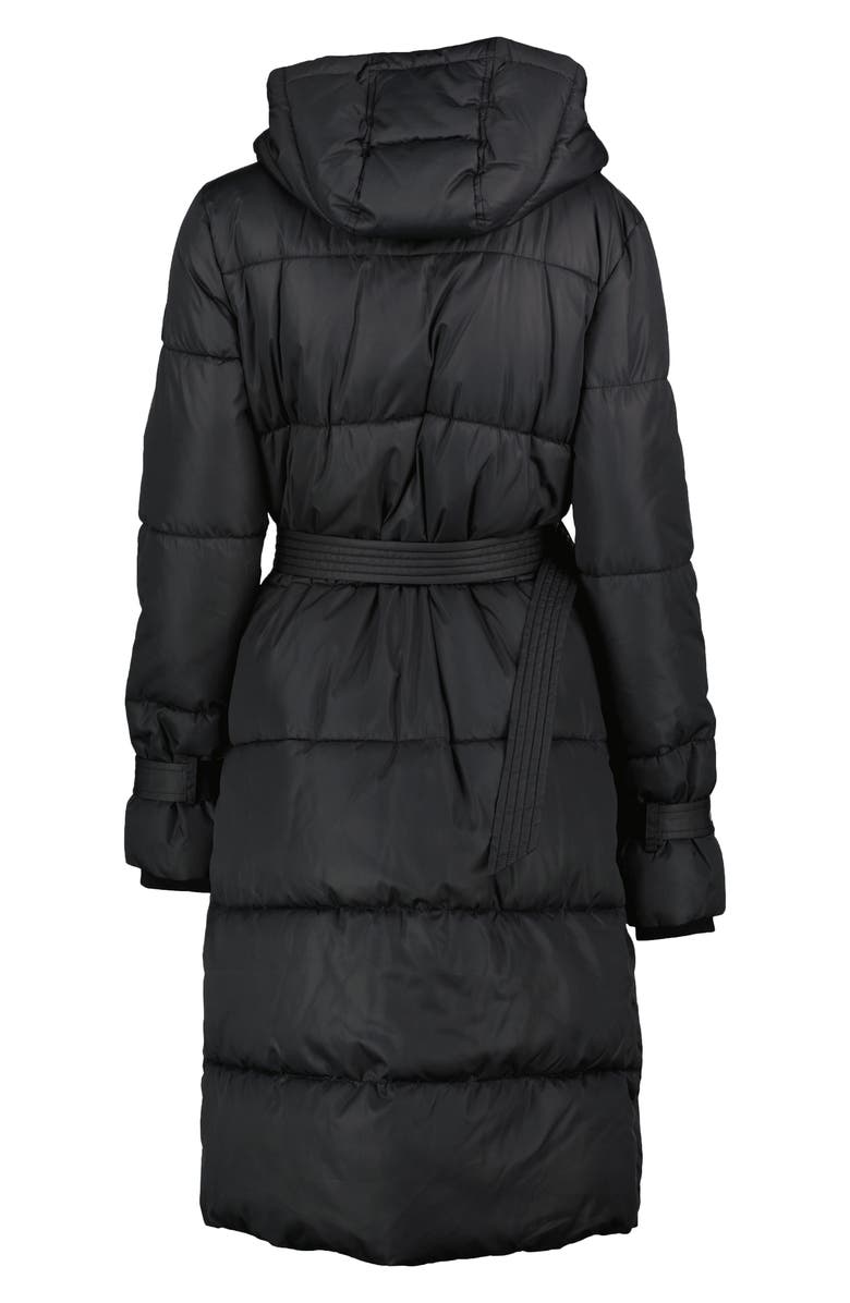 Noize Mara Belted Maxi Puffer Coat with Removable Hood, Alternate, color, Black