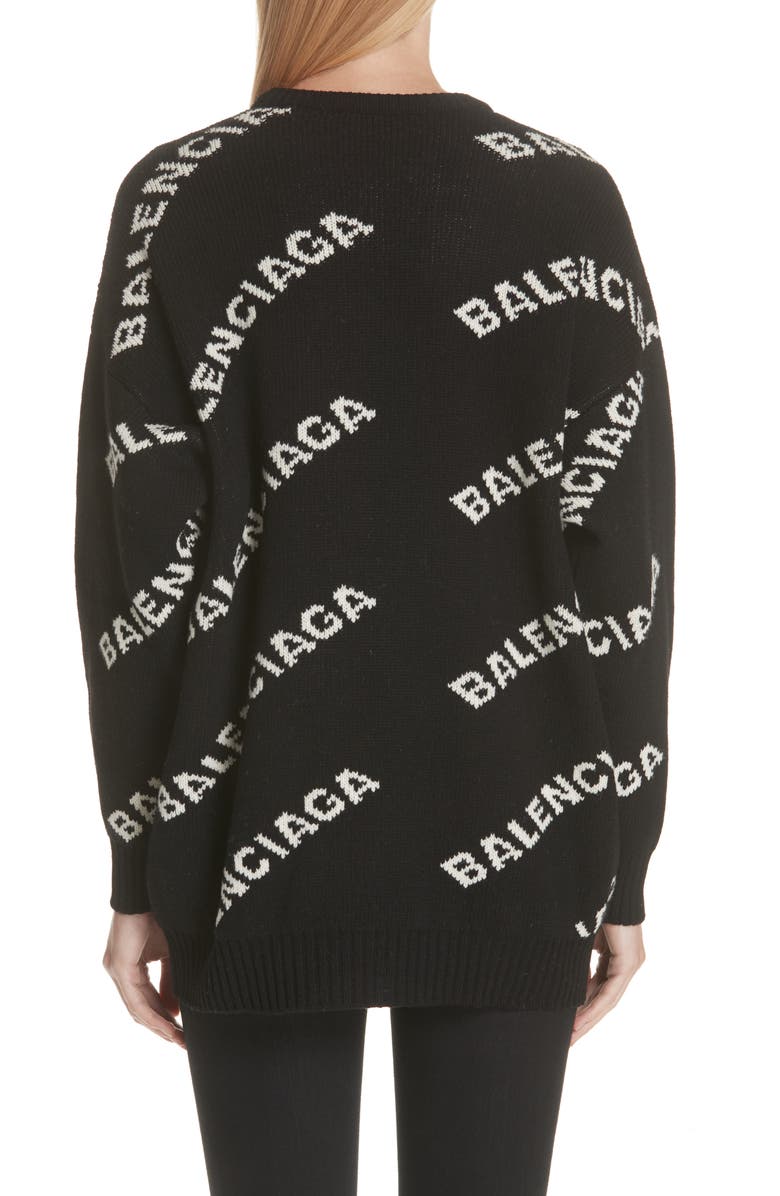 Balenciaga Logo Knit Wool Blend Sweater, Alternate, color, Black/ White