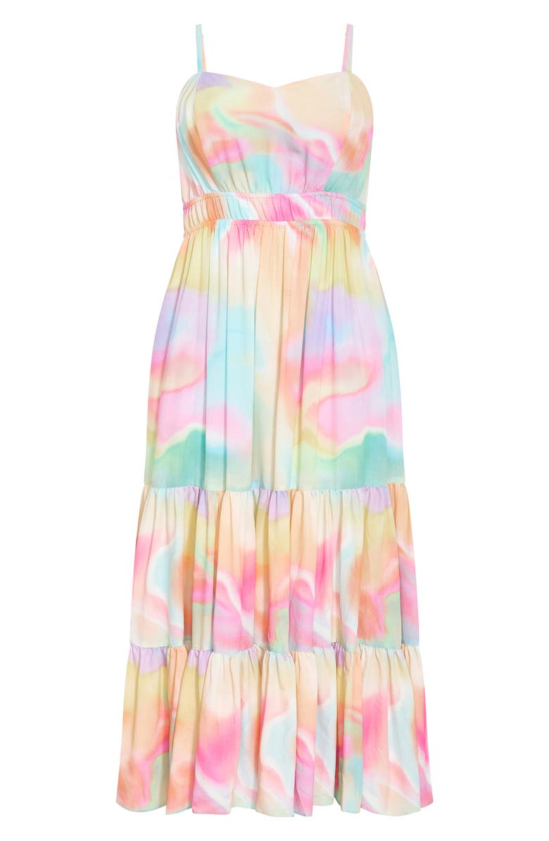 City Chic Kalea Shirred Waist Maxi Dress, Alternate, color, Pastel Swirl
