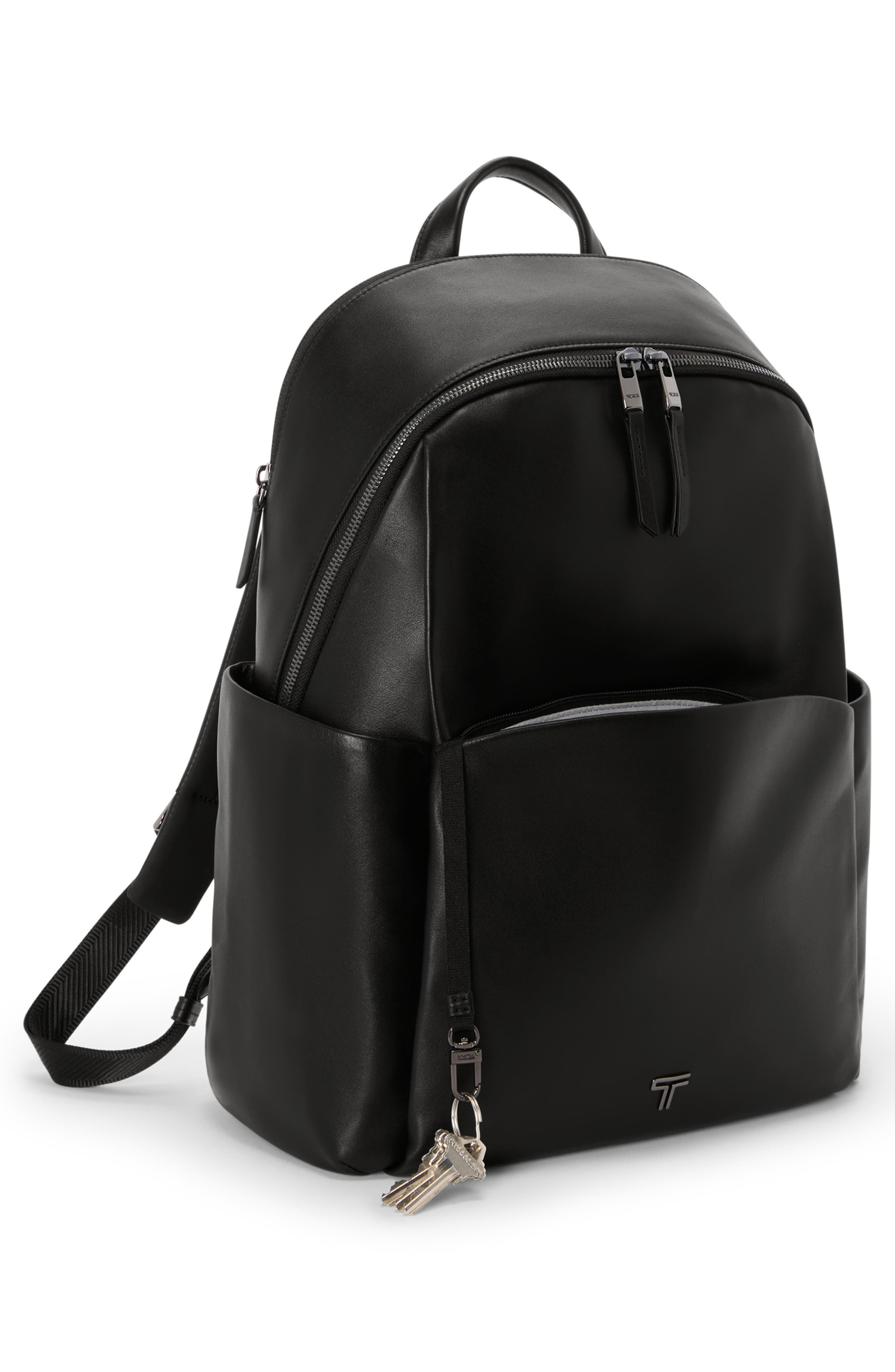 TUMI Raina Large Leather Backpack, Alternate, color, Black/ Gunmetal