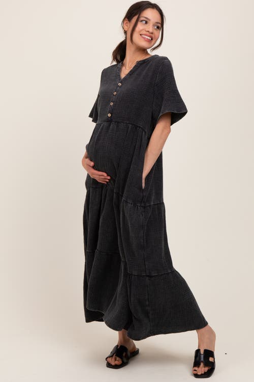 Pinkblush Button Front Tiered Maxi Dress In Gray