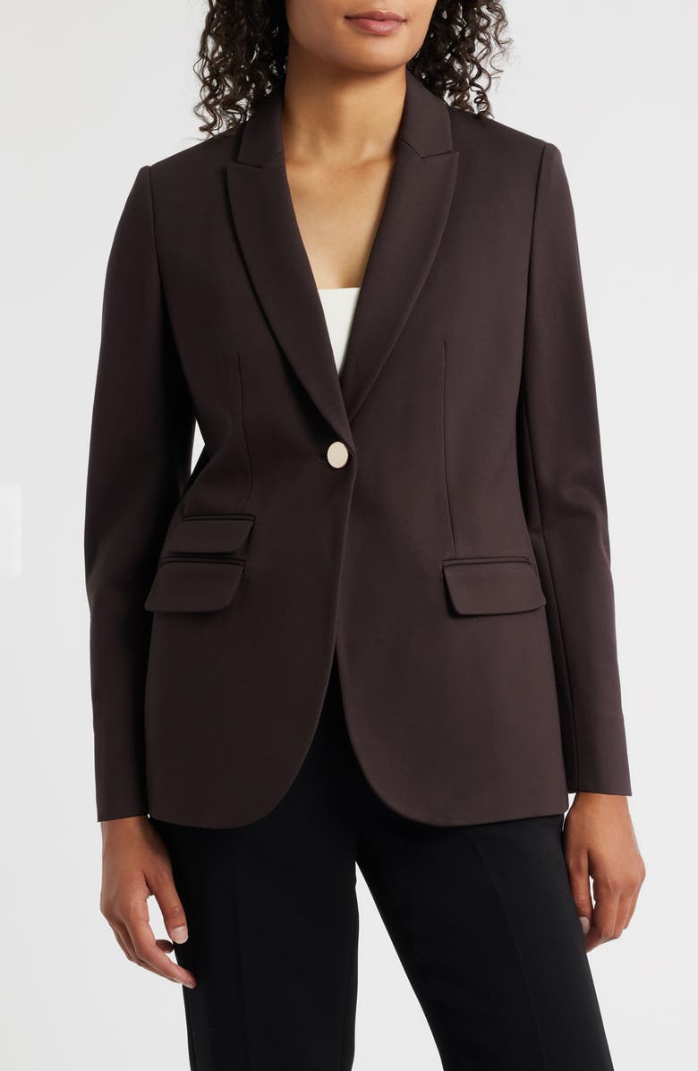 Anne Klein Stacked Pocket One-Button Blazer, Main, color, Deep Mahogany