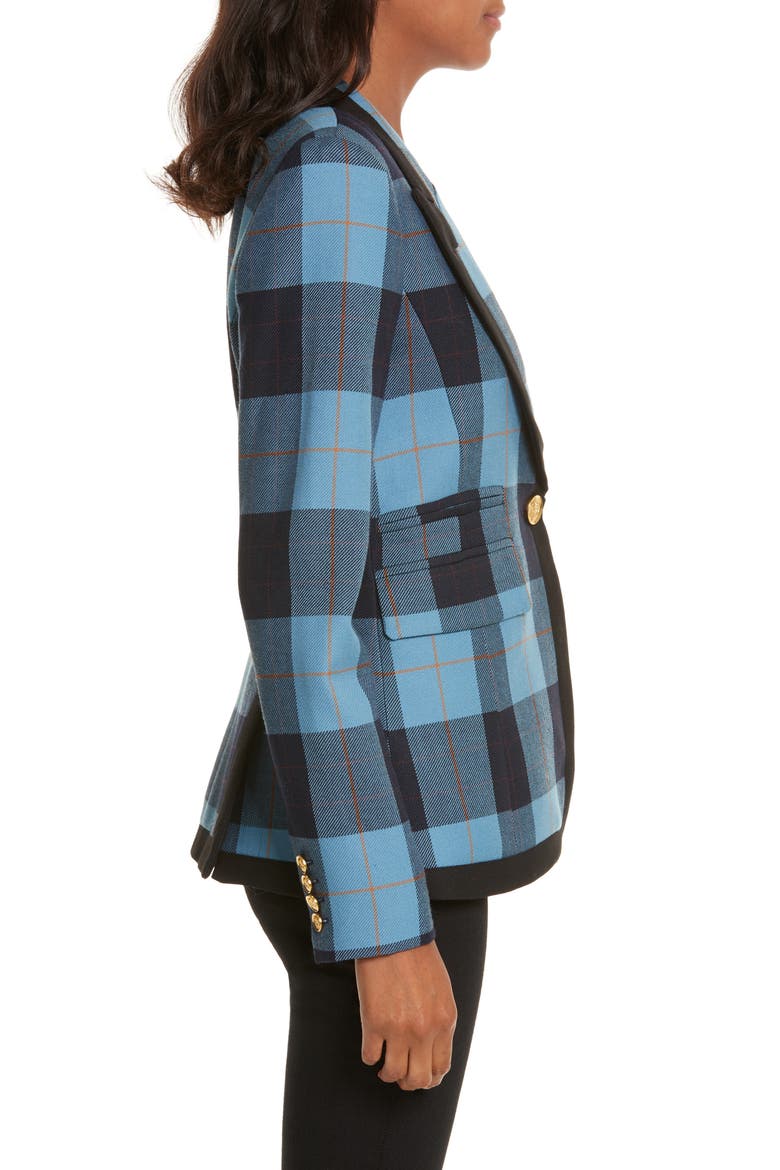 Taped Peak Lapel Plaid Blazer, Alternate, color, BLUE PLAID W/ BLACK