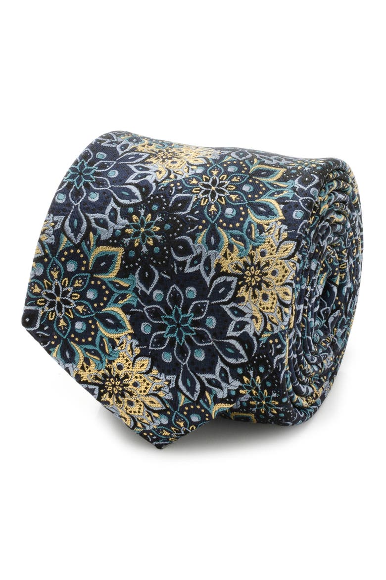 Kaleido Floral Navy Tan Silk Tie, Alternate, color, NAVY