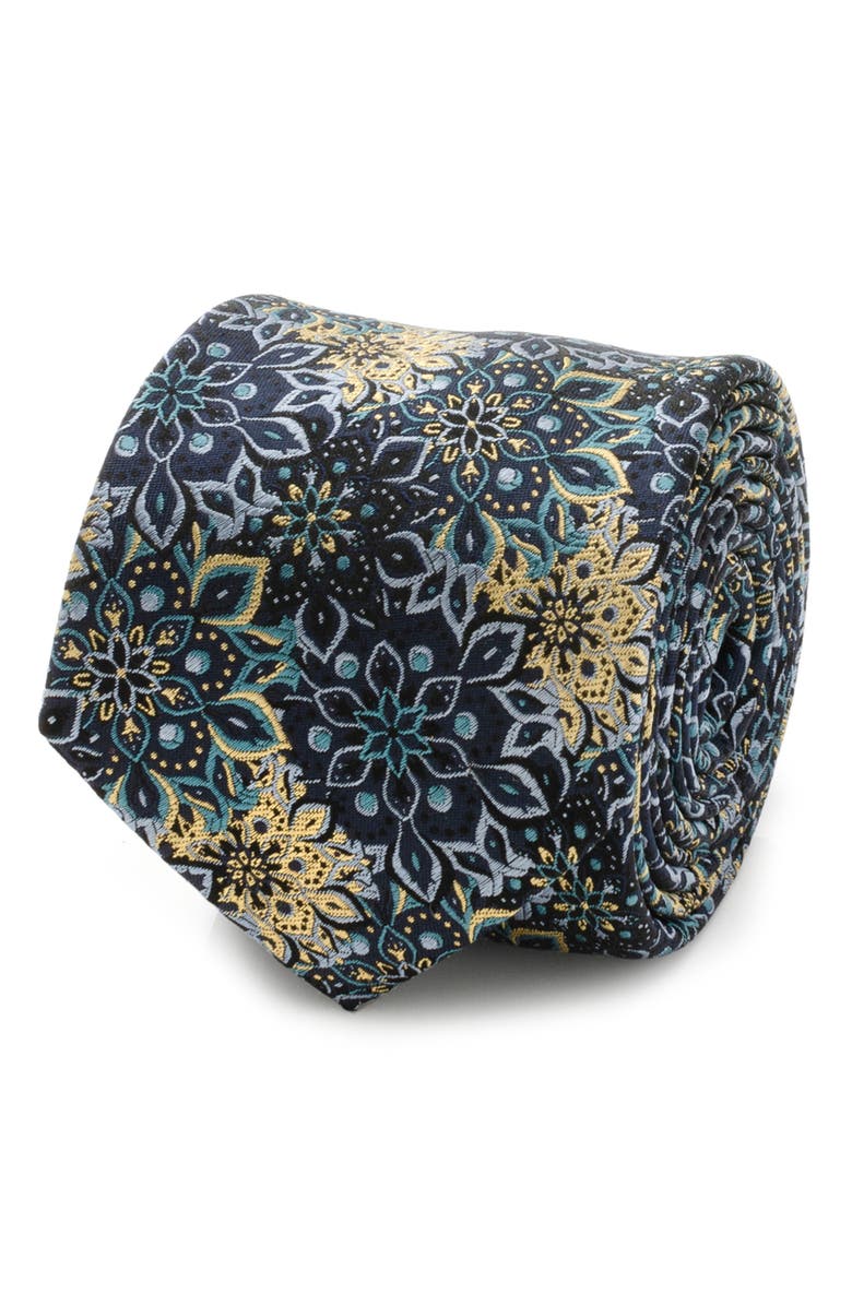 Cufflinks, Inc. Kaleido Floral Navy Tan Silk Tie, Alternate, color,