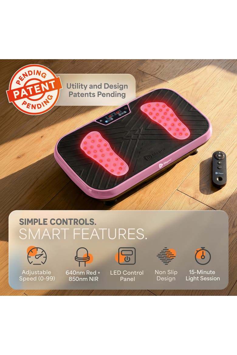 VibraRed Vibration Plate with Red Light 99 Speeds & Resistance Bands, Alternate, color, Pink