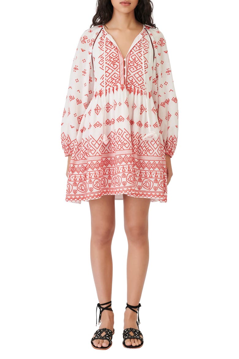 Rolipa Embroidered Cotton Long Sleeve Dress, Main, color, RED