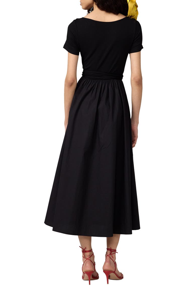 Elena Mixed Media Fit & Flare Dress, Alternate, color, BLACK