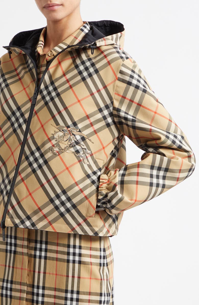Burberry Equestrian Knight Reversible Hooded Jacket, Alternate, color, Sand Ip Check