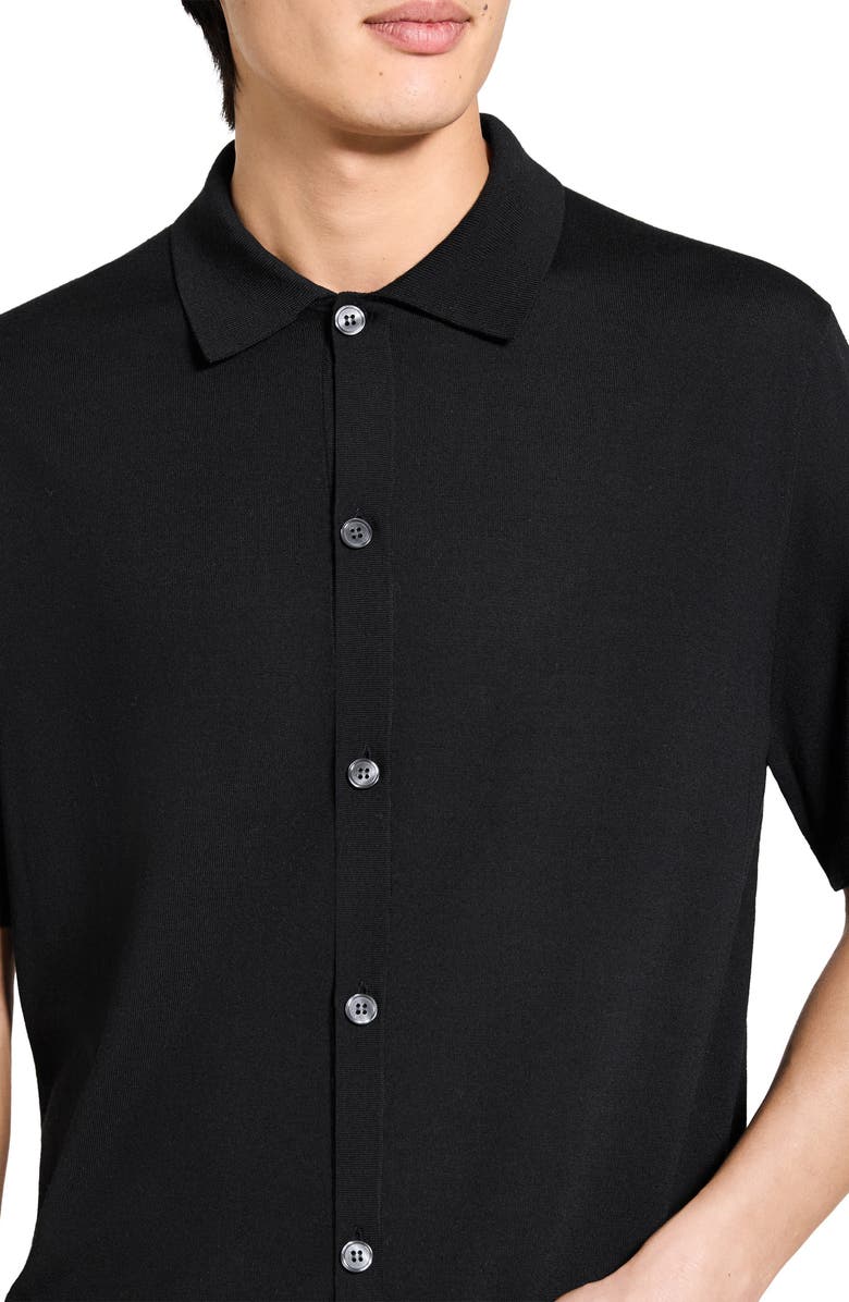 Theory Relaxed Short Sleeve Merino Wool Button-Up Shirt, Alternate, color, Black - 001