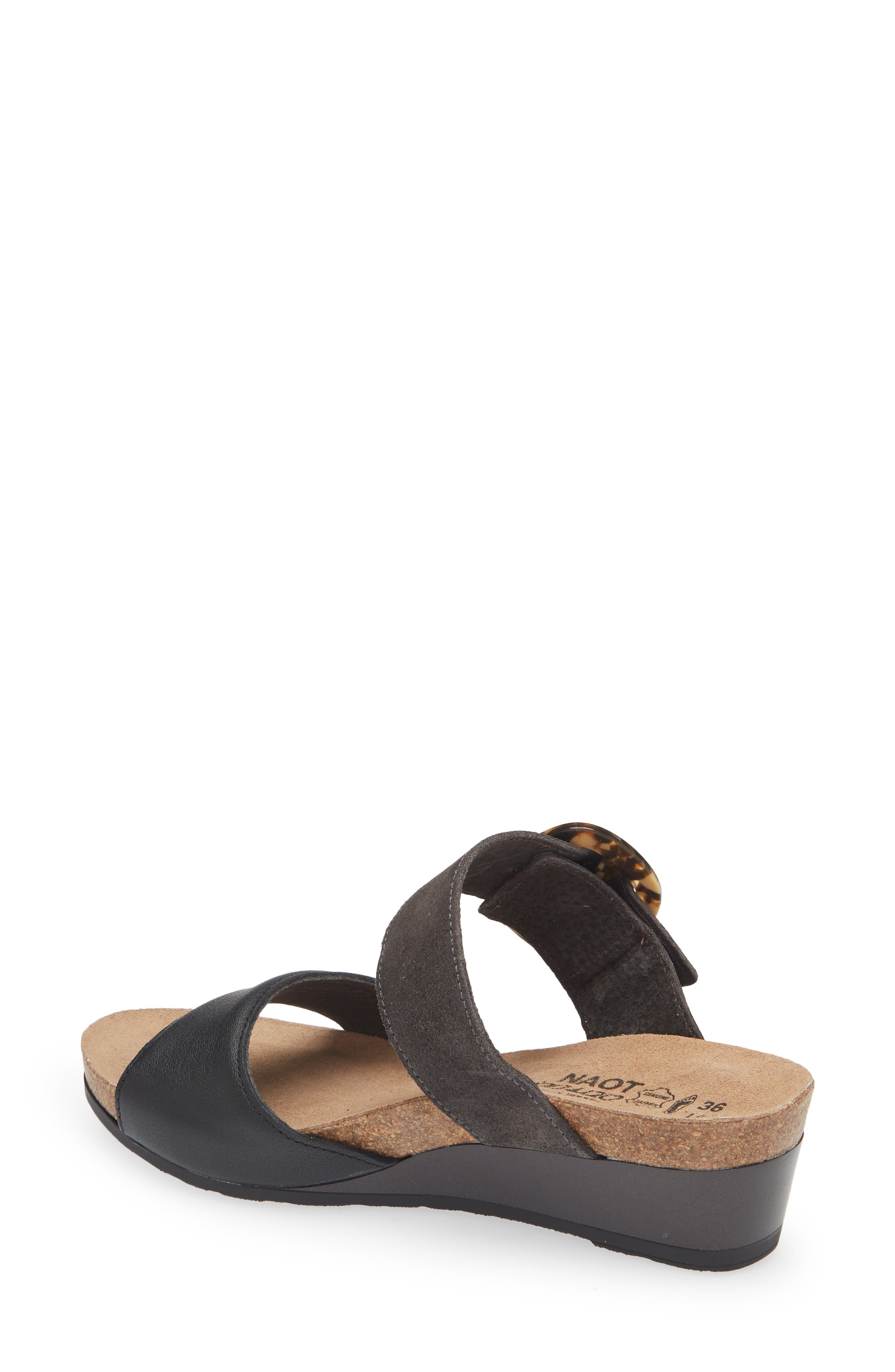 Naot Kingdom Wedge Slide Sandal, Alternate, color, Black Leather/Midnight Suede