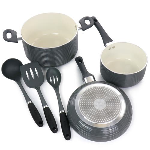 Oster Ridge Valley 8 Piece Aluminum Nonstick Cookware Set In Gray