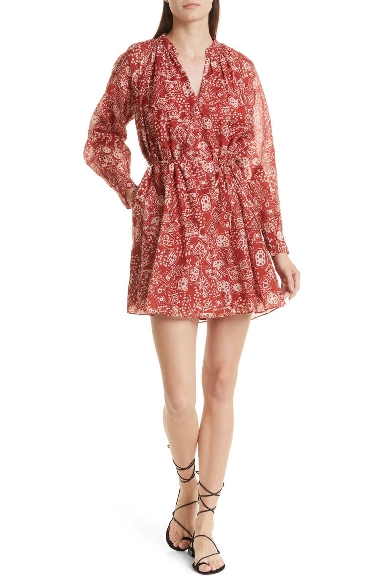 Rebecca Taylor Labyrinth Abstract Print Cotton & Silk Dress, Main, color, Labyrinth Print Red