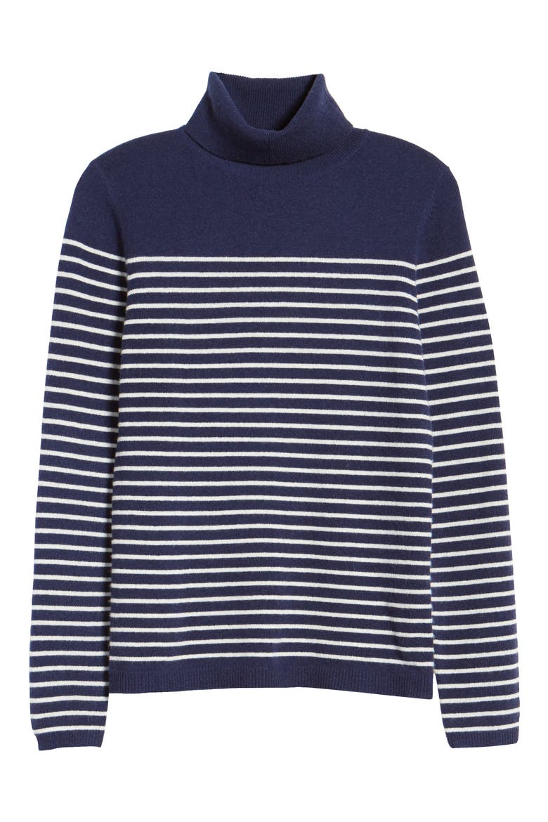 Stripe Wool & Cashmere Turtleneck Sweater, Alternate, color, NAVY- IVORY STRIPE