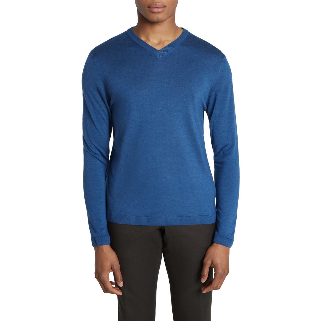 Jack Victor Ramezay Wool Blend V-neck Sweater In Blue