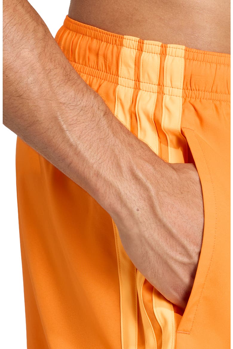 3-Stripes Swim Trunks, Alternate, color, PURE ORANGE/ LUCID TANGERINE