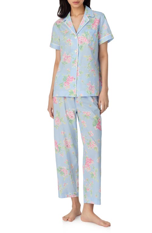 Shop Ralph Lauren Lauren Floral Short Sleeve Crop Pajamas In Blue/floral
