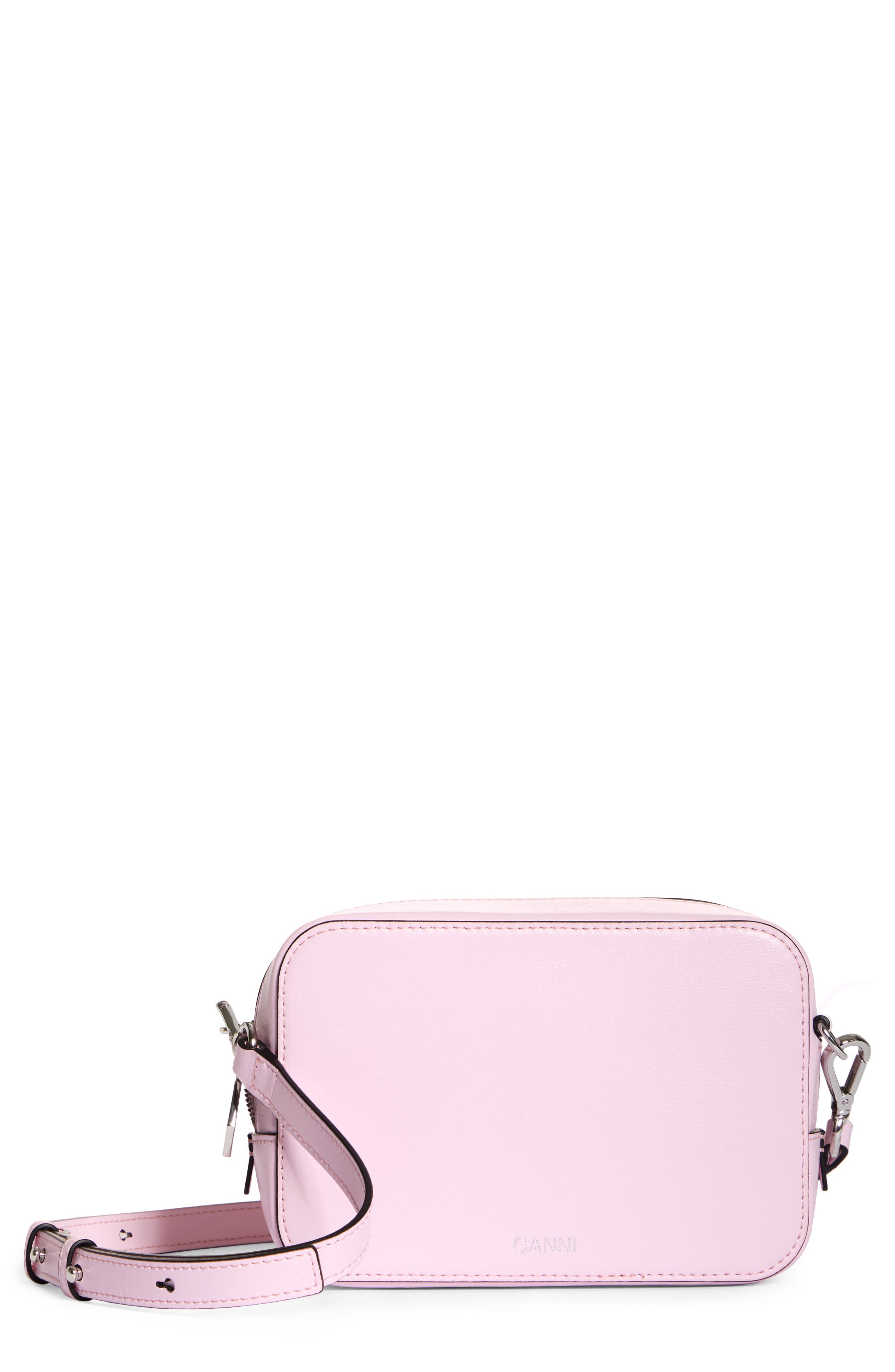Ganni Leather Camera Crossbody Bag, Main, color, 