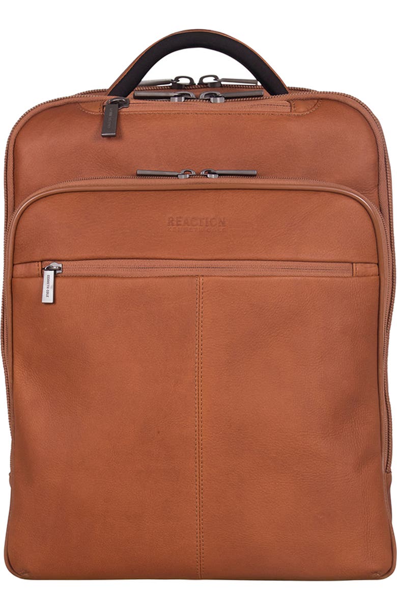 Kenneth Cole Colombian Leather Backpack, Main, color, Cognac
