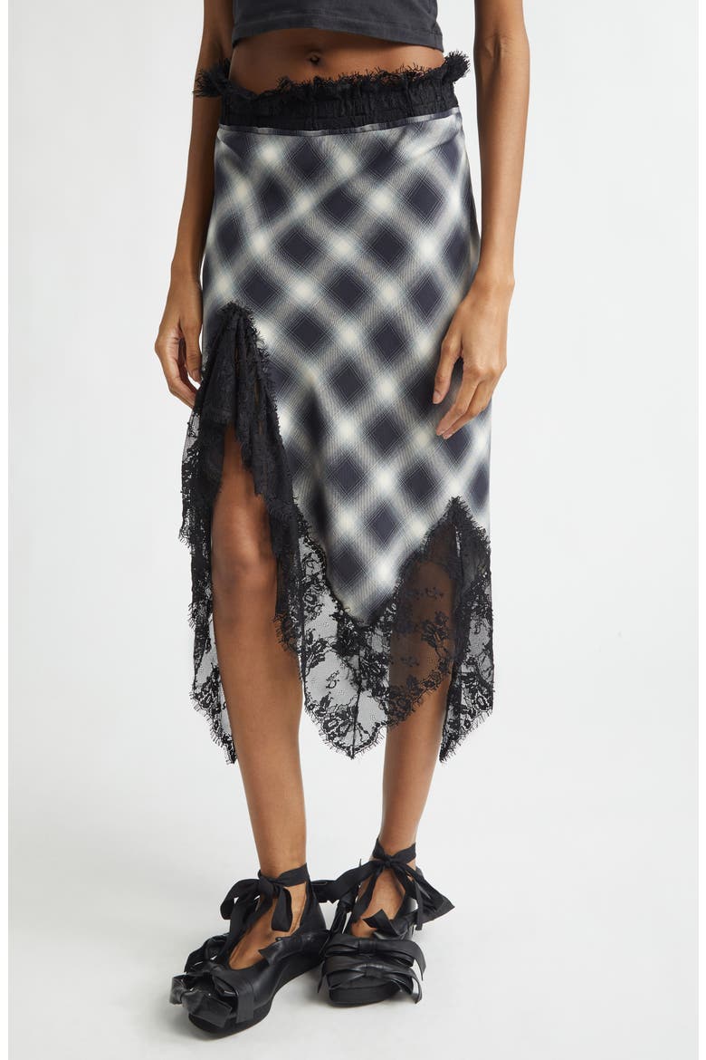 Asymmetric Crepe Midi Skirt, Alternate, color, FOG PLAID