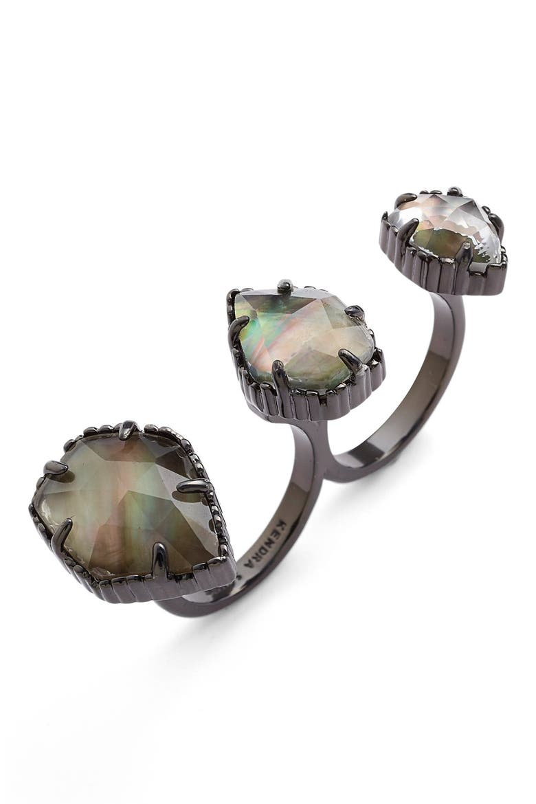 'Naomi' Double Finger Ring, Main, color, BLACK MOP/ GUNMETAL