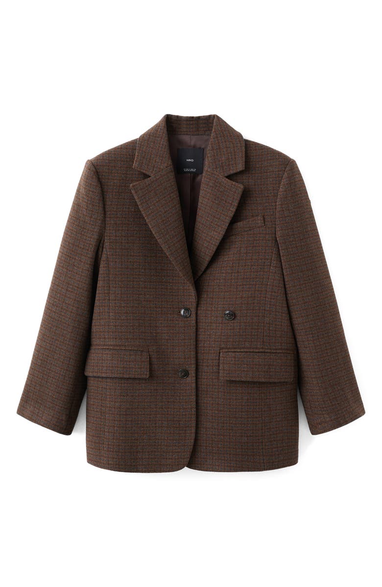 MANGO Houndstooth Wool Blend Blazer, Alternate, color, Medium Brown