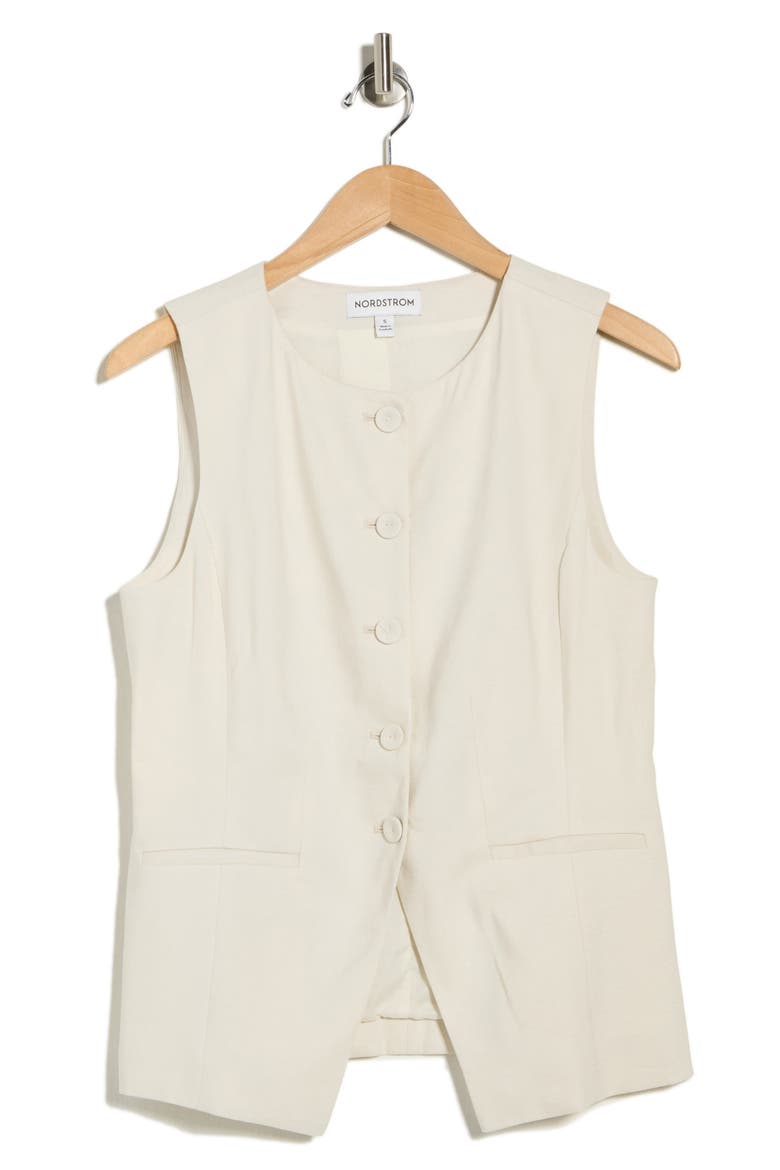 Collarless Cutaway Linen Blend Vest, Alternate, color, IVORY BIRCH