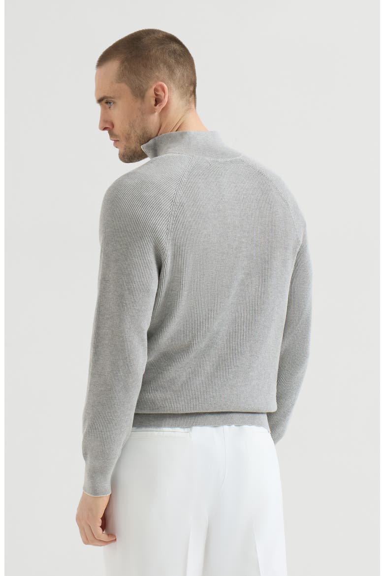 Cotton English rib sweater with half zip and raglan sleeves, Alternate, color, Light Grey