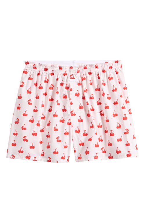 Skims Cotton Poplin Boxers In Analog Cherries Print