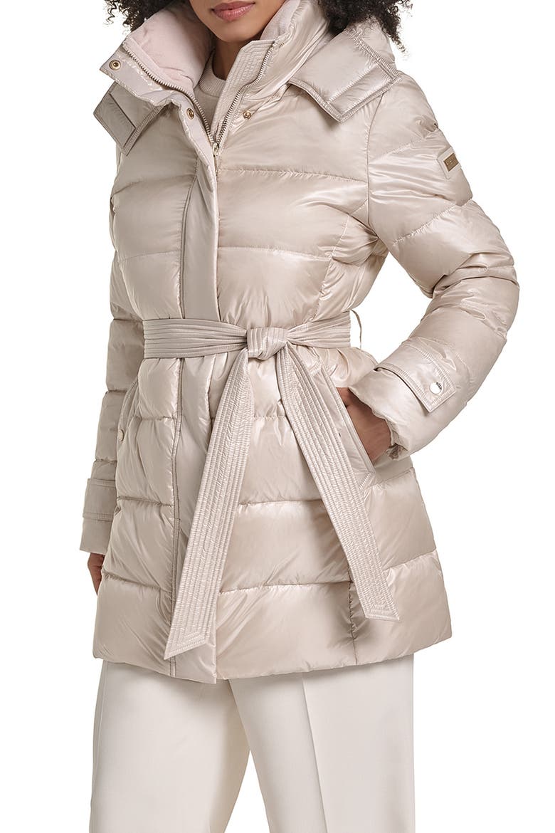 Belted Hybrid Puffer Coat, Alternate, color, CHAMPAGNE