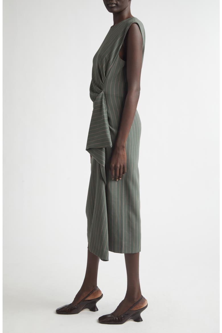 Stripe Draped Wool Crepe Midi Dress, Alternate, color, FOREST