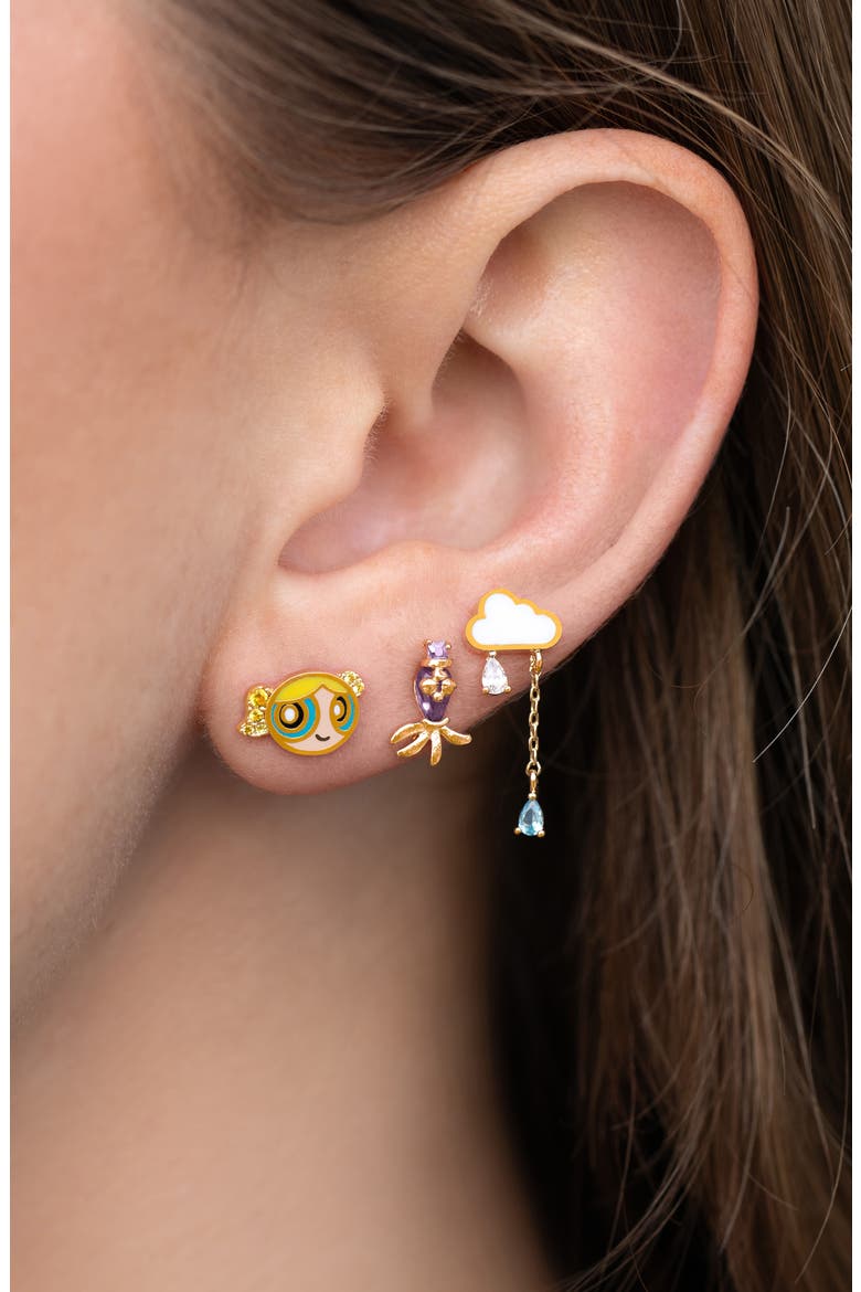 The Powerpuff Girls Bubbles Set of 3 Single Stud Earrings, Alternate, color, GOLD