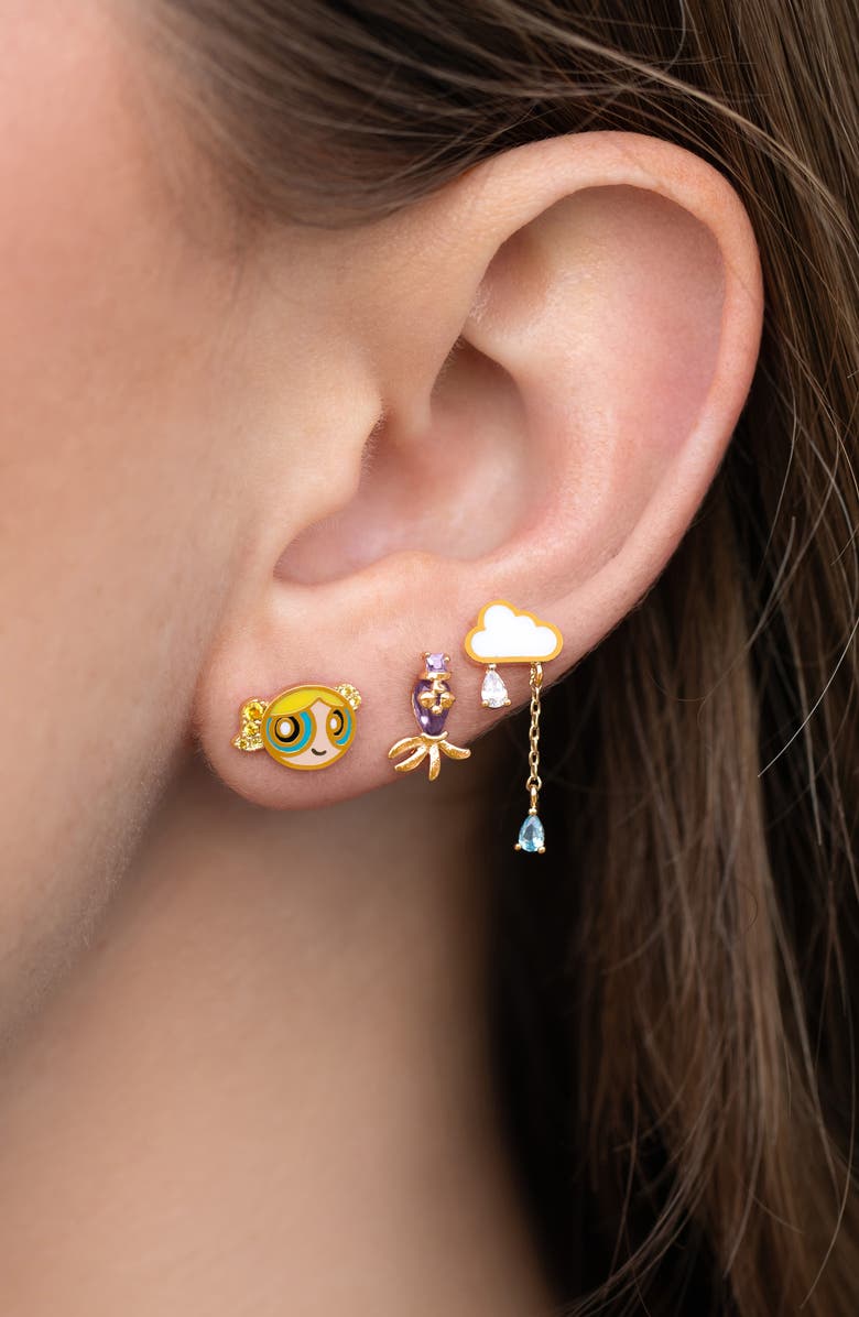 Girls Crew The Powerpuff Girls Bubbles Set of 3 Single Stud Earrings, Alternate, color, Gold