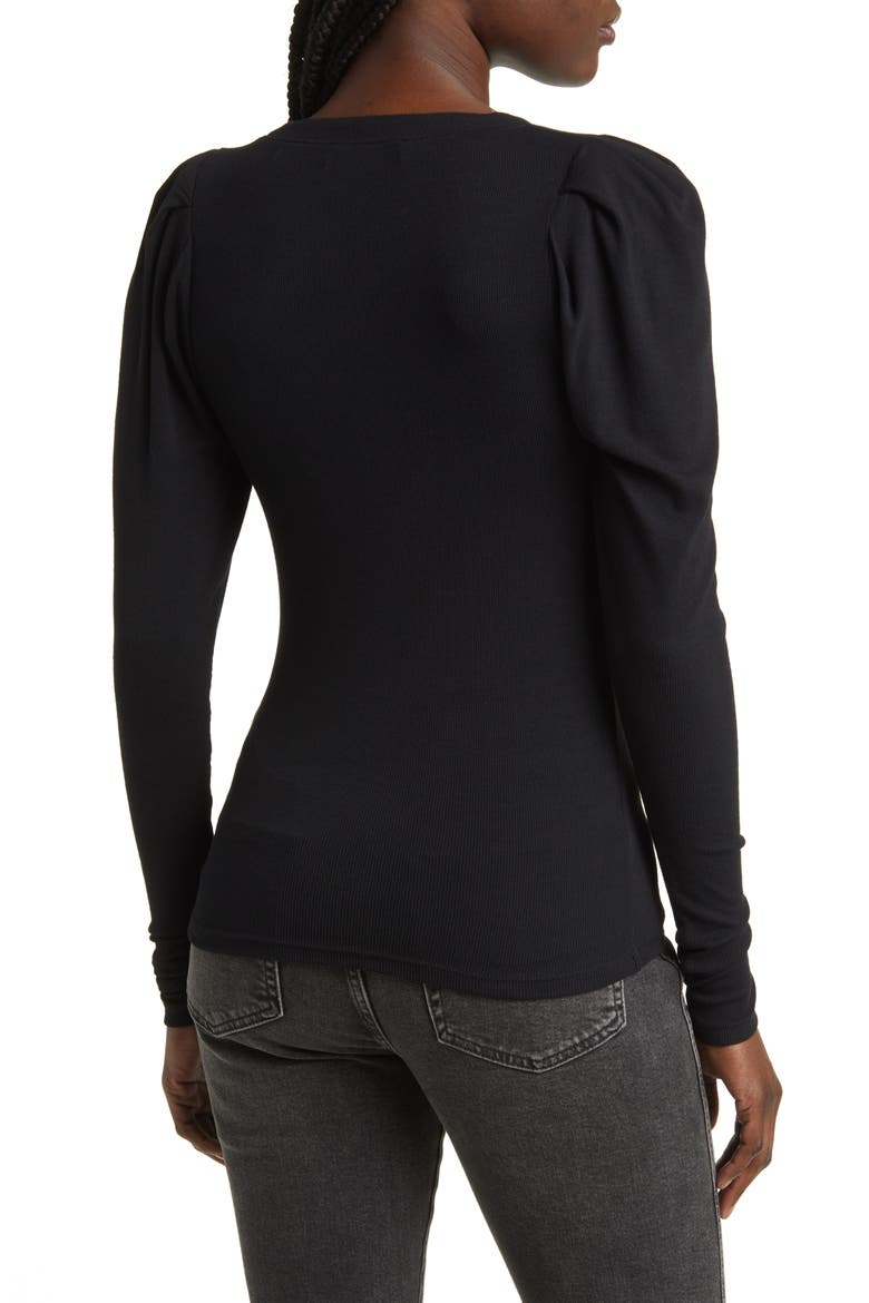 Puff Shoulder Rib Henley, Alternate, color, BLACK
