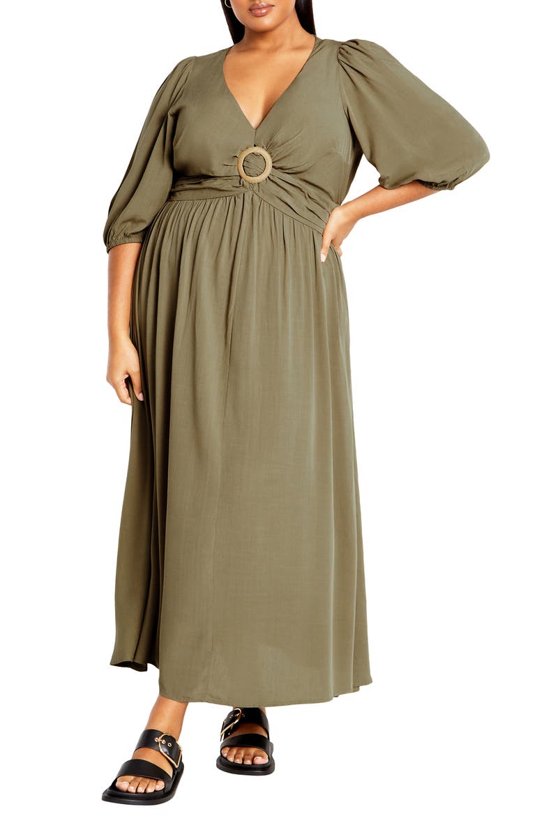 Daydream Three-Quarter Sleeve Maxi Dress, Main, color, OLIVE