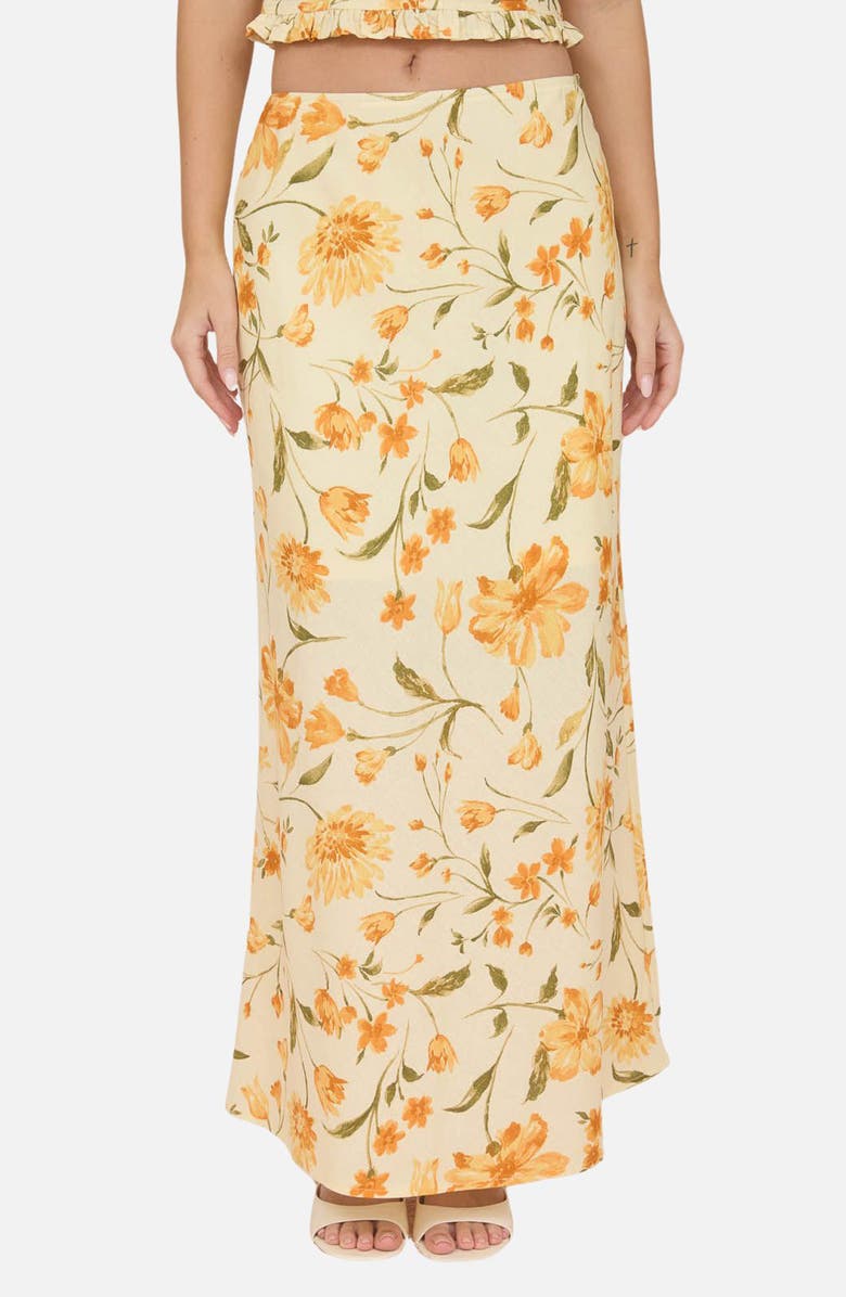Blu Pepper Print Midi Skirt, Main, color, Butter Yellow Multi