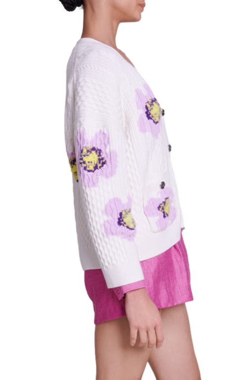 Maje Floral-intarsia Cable-knit Cardigan In Sand