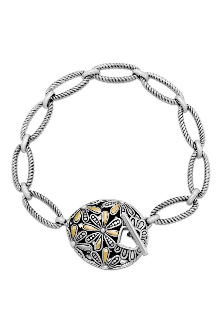 Sterling Silver & 18K Gold Floral Toggle Bracelet, Main, color, SILVER AND GOLD