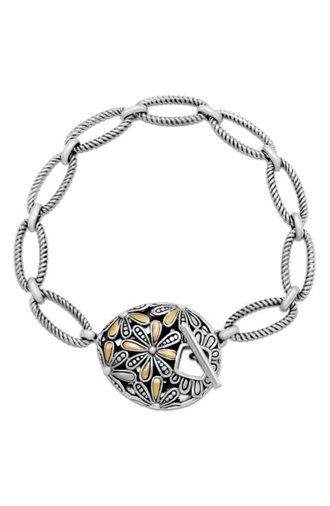 Sterling Silver & 18K Gold Floral Toggle Bracelet
