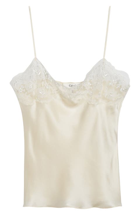 Lace Trim Silk Satin Camisole