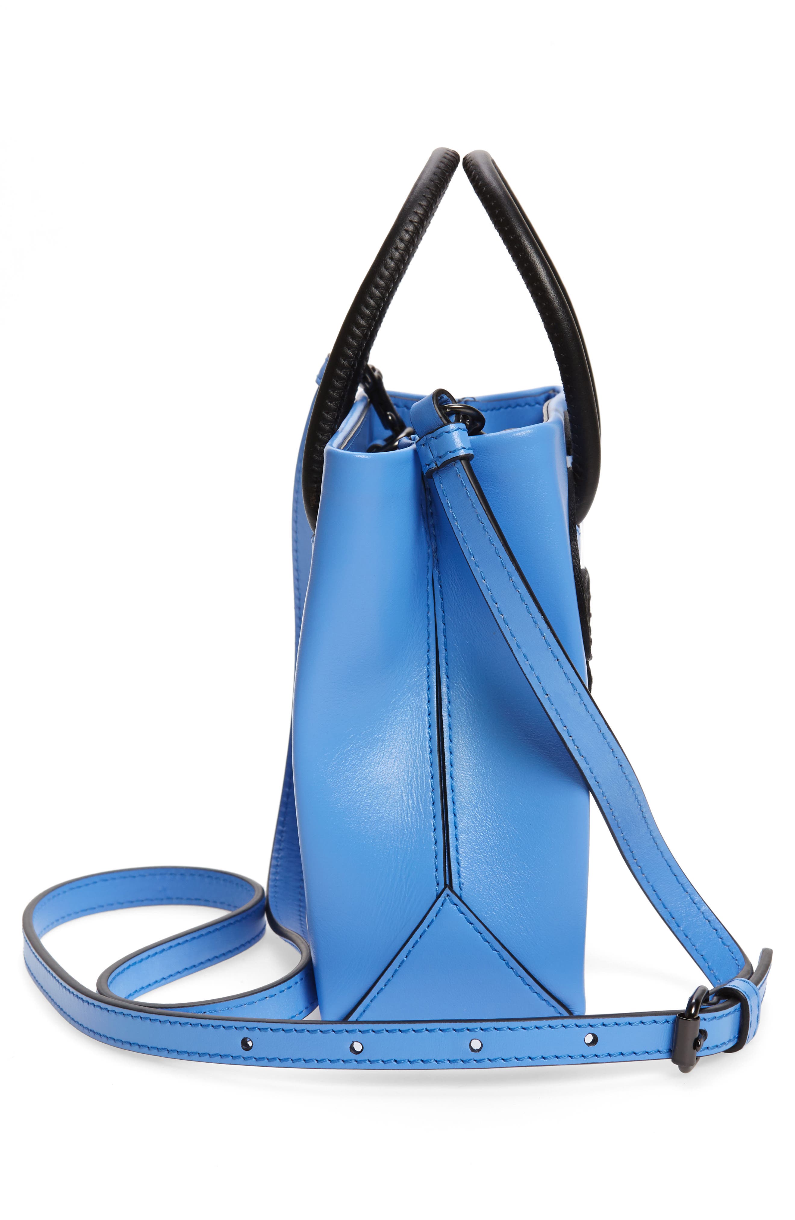 Moschino Mini Face Leather Shopper, Alternate, color, 