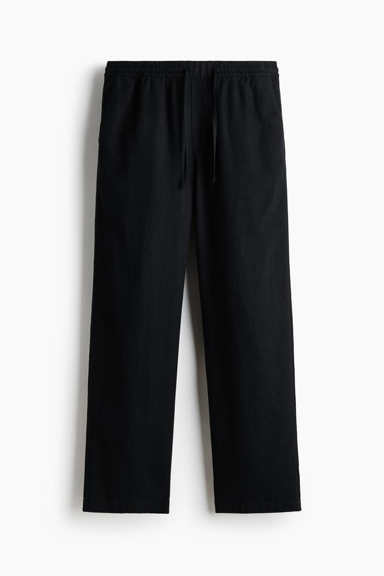 Relaxed Fit Linen-blend Trousers, Alternate, color, Black