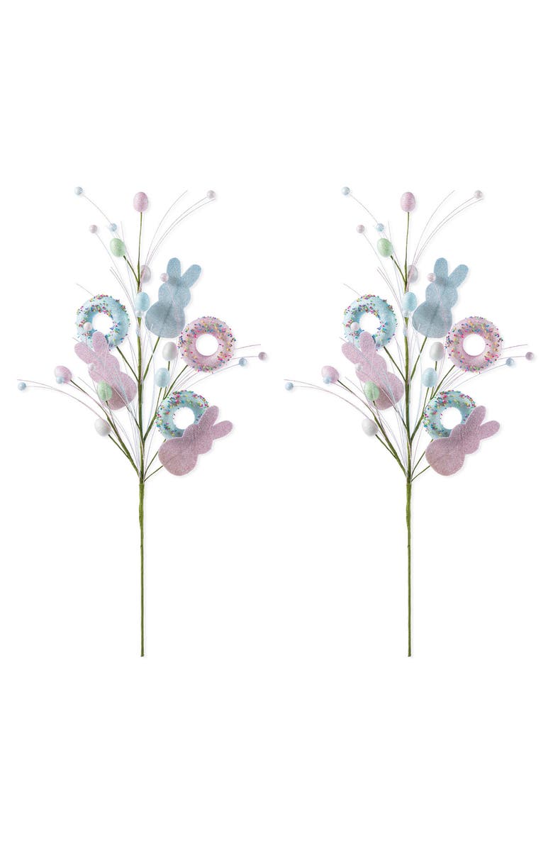 Glitzhome Set of 2 28"H Easter Glitter Egg Artificial Picks, Main, color, Blue