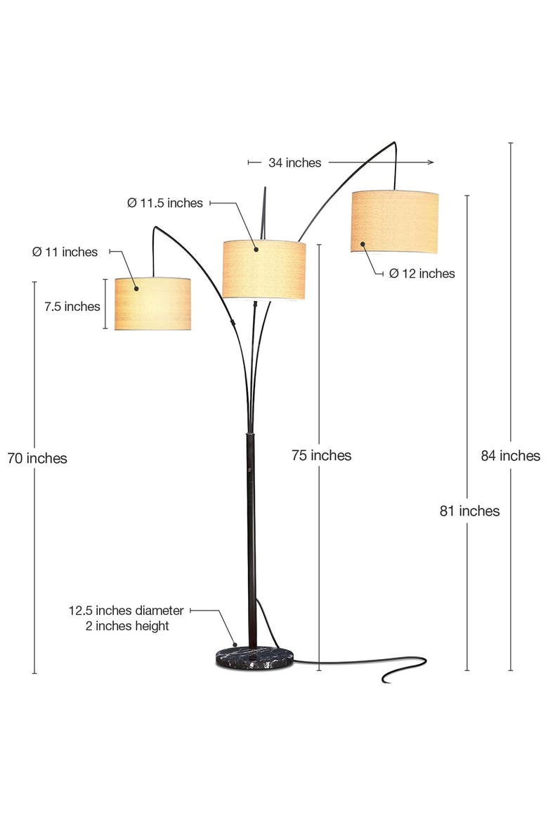Trilage 84" Adjustable Tall LED Floor Lamp with 3 Fabric Drum Shades, Bulbs Included, Alternate, color, BLACK