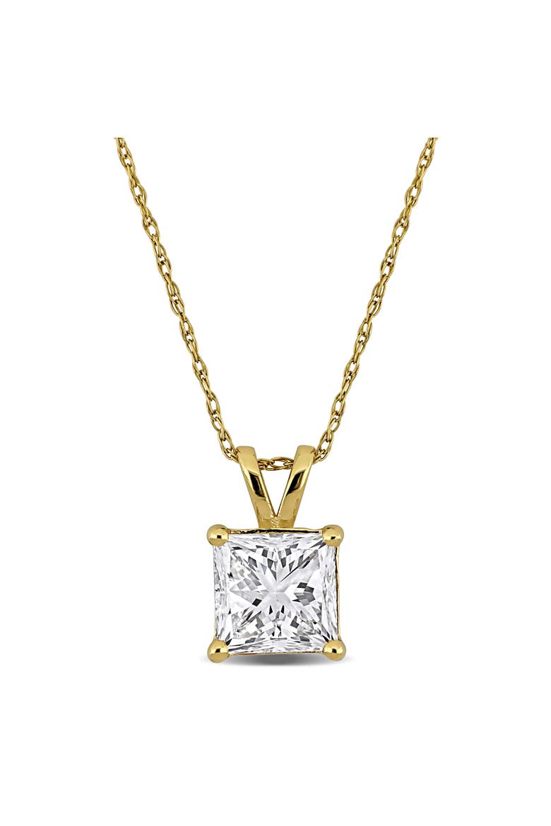 Lab Grown Diamond Princess Solitaire Necklace 14k, Main, color, Yellow Gold