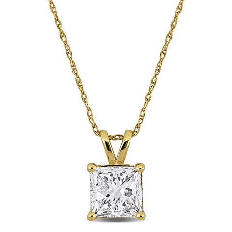 Lab Grown Diamond Princess Solitaire Necklace 14k
