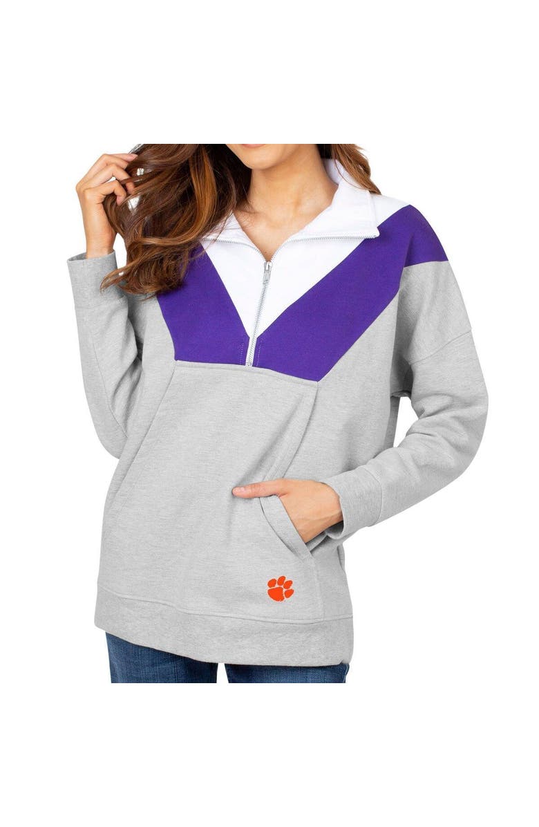 UG APPAREL Women's Heathered Gray Clemson Tigers Missy Colorblock Quarter-Zip Jacket, Alternate, color, 