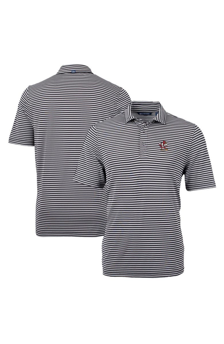 Cutter & Buck Men's Cutter & Buck Black Louisville Cardinals Big & Tall Team Logo Virtue Eco Pique Stripe Recycled Polo, Main, color, 