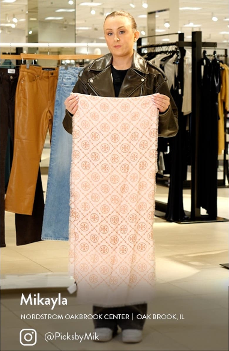 T-Monogram Print Silk Oblong Scarf, sales video thumbnail