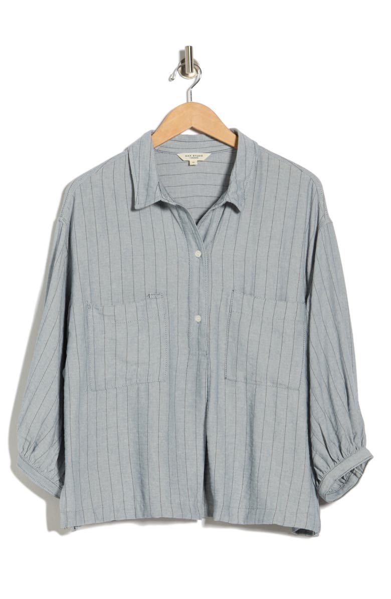 MAX STUDIO Stripe Balloon Sleeve Popover Shirt, Main, color, Denim/ Black Stripe